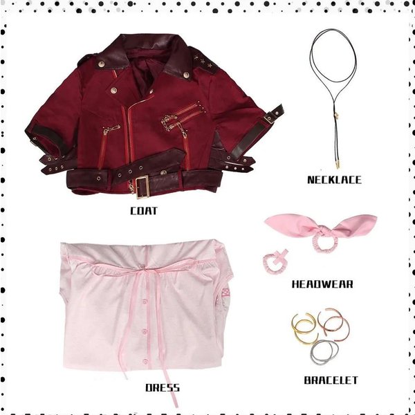 Cosplay Gry Fantasy VII FF7 Aerith Gainsborough Kostium Cosplay PłAszcz I Sukienka Aerith PełNy Zestaw Stroje Na Imprezę Halloweenową XXL Brown-image