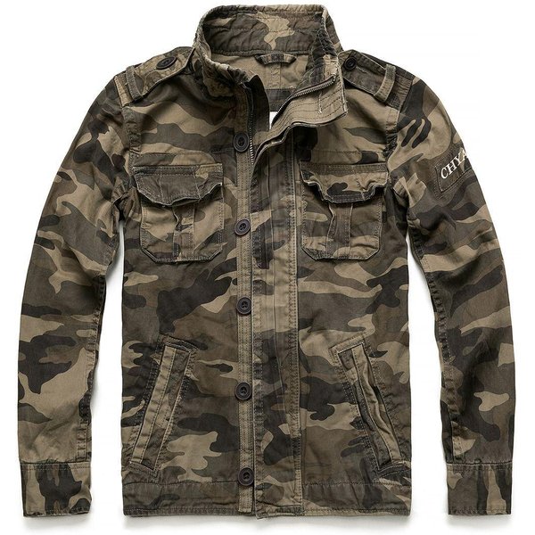 Chaquetas De Combate De Camuflaje Para Hombre, Chaquetas De Mezclilla Con Bolsillo Militar Retro, Prendas De Vestir, Abrigos Informales De AlgodóN Para Hombre XL MarróN/Camuflaje-image