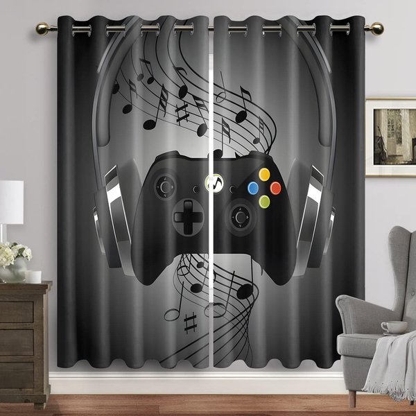 Cortinas De Gamer Para HabitacióN De NiñOs Sala De Juegos DecoracióN Cortinas De Ventana Jugando Videojuegos Cortinas De Ventana 2 Piezas EnvíO Gratis W50H130(Cm)X2Pcs&Hook-image