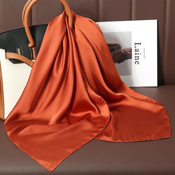 Luksusowy Satynowy Kwadratowy Szalik Print WstążKa Do WłOsóW Modny Szalik Dla Kobiet Chustka Bandana Jednolite Kolory Szal Opaska Na GłOwę Orange-image