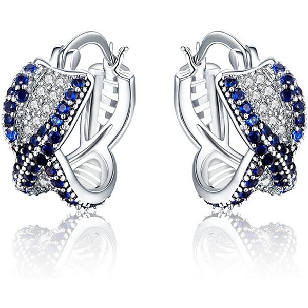 Huitan Pendientes De Aro GeoméTricos En Forma De Cruz Para Mujer Lujo Incrustado Circonita CúBica Azul/Blanca Temperamento JoyeríA De Moda Femenina-image