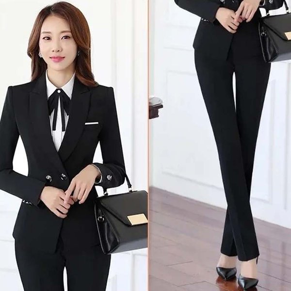 Trajes De Chaqueta Delgada Para Mujer Ropa De Negocios Blazer De Dos Piezas + Pantalones De Traje 2023 Nueva Moda Temperamento Ropa De Trabajo Herramientas Primavera Y OtoñO L Negro-image