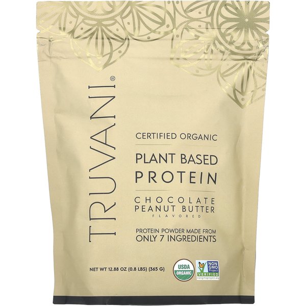 Truvani, ProteíNa Vegetal OrgáNica Certificada, Chocolate Y Mantequilla De Cacahuete, 0.8 Lb (365 Gramos)-image