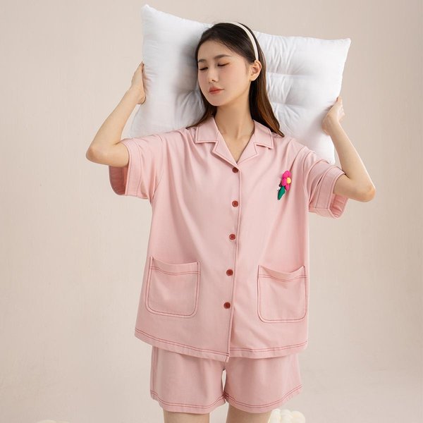 Pijama De Verano Para Mujer, Holgado, CóModo Y Casual, Se Puede Usar Fuera, CáRdigan, Ropa De Casa XXL Color Rosa-image