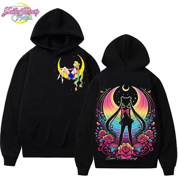 2026 Nueva Sudadera Con Capucha Estampada De Arte NeóN De Sailor Moon Sudadera Con Capucha Para Hombre Y Mujer Sudaderas Para Hombre Sudadera Deportiva Sudadera Harajuku Y2K L Black-image