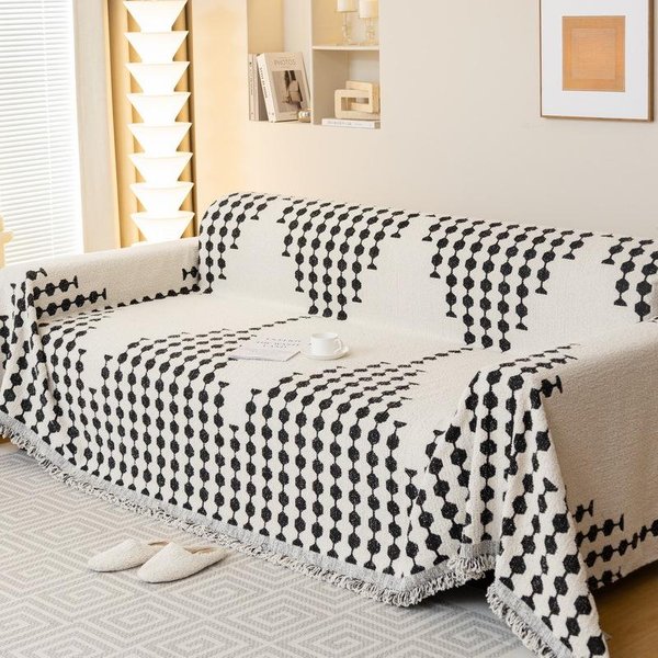 Manta GeoméTrica De Felpa Cubierta De Toalla Para Sofá Tipo De Una Pieza Universal Cuatro Estaciones Antideslizante Cubierta De CojíN Para Sofá Toalla De Tela De Envoltura Completa 180X130Cm1Pcs-image