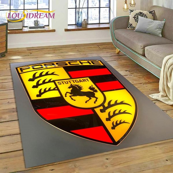 Dywanik Z Logo Samochodu P-Porsche Drukowany 3D Do Salonu Sypialni Wystroju Domu, Mata PodłOgowa AntypośLizgowa Pod Sofę Wycieraczka Prezent Dla Dzieci Do Zabawy 40X60Cm( 15X23In ) Yellow-image