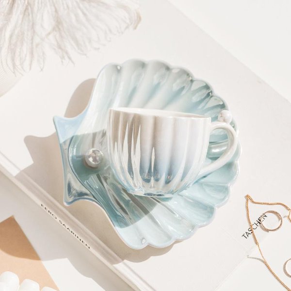 Taza De Café Concha De Perla Estilo Europeo Taza De Café Creativa Plato Taza De CeráMica Regalo Juego De Té Para Té De La Tarde Juego De Té 201-300Ml White-image
