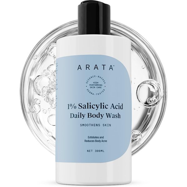 Gel De BañO Arata Con ÁCido SalicíLico Al 1% (300 Ml) Para Bacne, Piel Con Bultos Y Piel De Fresa | Exfolia, Limpia Y Suaviza La Piel Irregular Y ÁSpera | Parabenes Y SLS Fr Gray-image