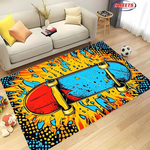 1 Szt. Dywanik Z Nadrukiem Deskorolki, AntypośLizgowy Dywanik PodłOgowy Do Pokoju DziecięCego, Salonu, Sypialni, Dekoracja Sofy 60*90Cm-image