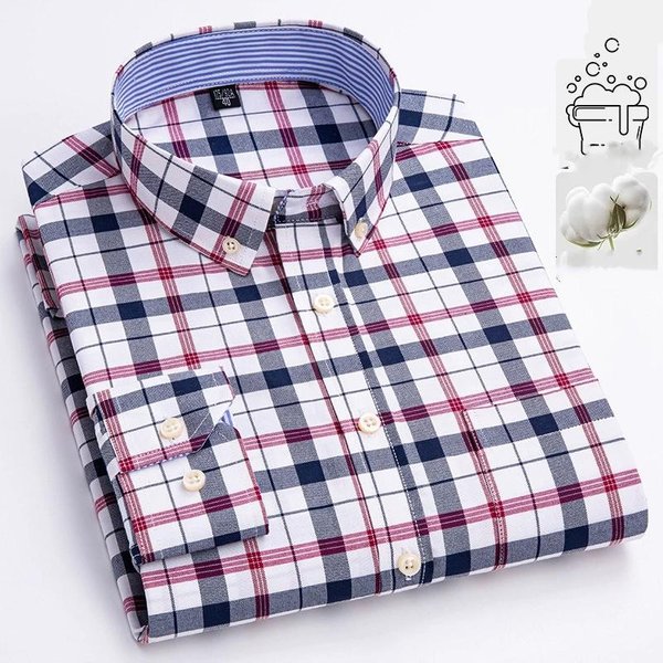 Wiosenna I Jesienna Koszula MęSka Oxford Spun BawełNiana Koszula Z DłUgim RęKawem Casualowa Slim Krata Casualowa Koszula BawełNiana XL Gray-image