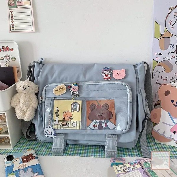 Torba PłóCienna Crossbody O DużEj PojemnośCi Dla StudentóW, Damska Wszechstronna Nowa JapońSka Torba Listonoszka Na Ramię W Jednolitym Kolorze Harajuku Gray-image