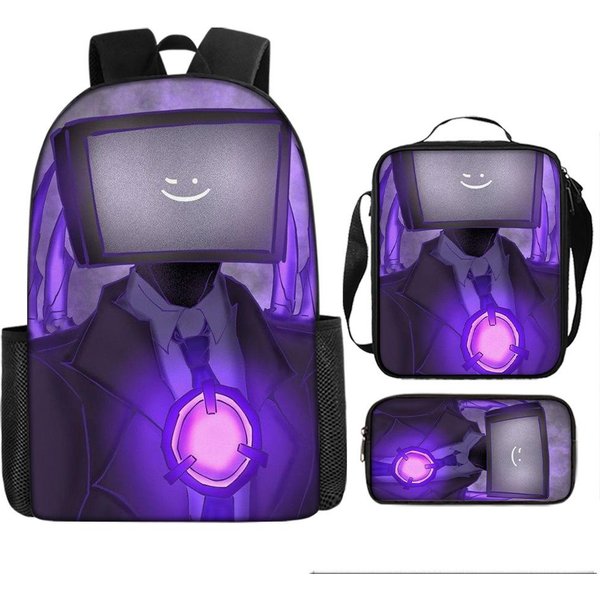 Lujo Novedad Peculiar Genial BañO Skibidi ImpresióN 3D 3 Uds/Set Pupila Mochilas Escolares PortáTil Mochila De DíA Mochila Bolsa De Almuerzo Estuche-image