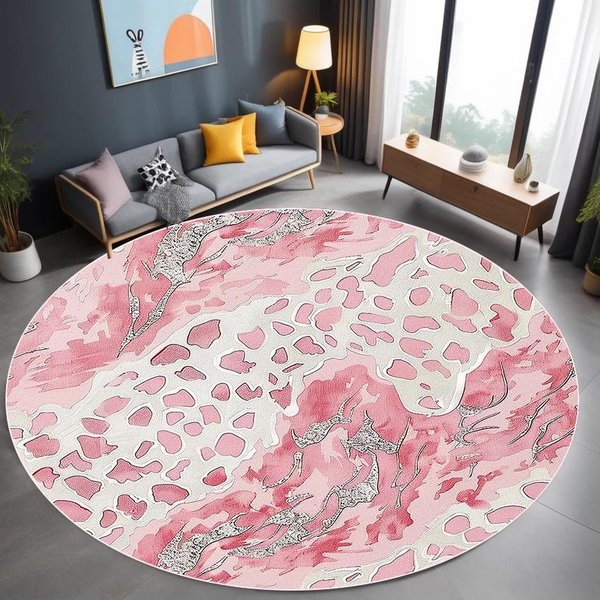 RóżOwy Dywan OkrąGłY W Panterkę Dekoracja Salonu Sypialnia Vintage Dywanik Pod Toaletkę Dekoracja Pokoju PodkłAdki Pod KrzesłA Mata PodłOgowa Do łAzienki 60Cm 23.6 In-image