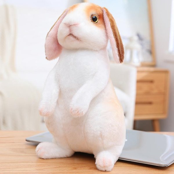 Kawaii Symulacja DłUgie Uszy KróLik Pluszowa Lalka Realistyczne Zwierzę Realistyczna Zabawka Model Dekoracja Pokoju Prezent Urodzinowy Dla ChłOpcóW 30Cm Gray-image