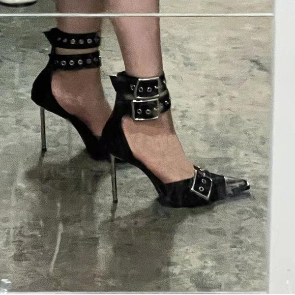 Nowe Letnie Pompy Damskie Szpiczaste Noski Seksowne Klamry Wysokie Obcasy Damskie Buty ŚLubne Damskie Modne SandałY De Las Mujeres 40 Black-image