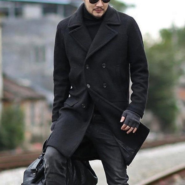 Abrigo De Lana Para Hombre OtoñO E Invierno Chaqueta De Lana De Largo Medio Y Largo Cruzada 3XL-image