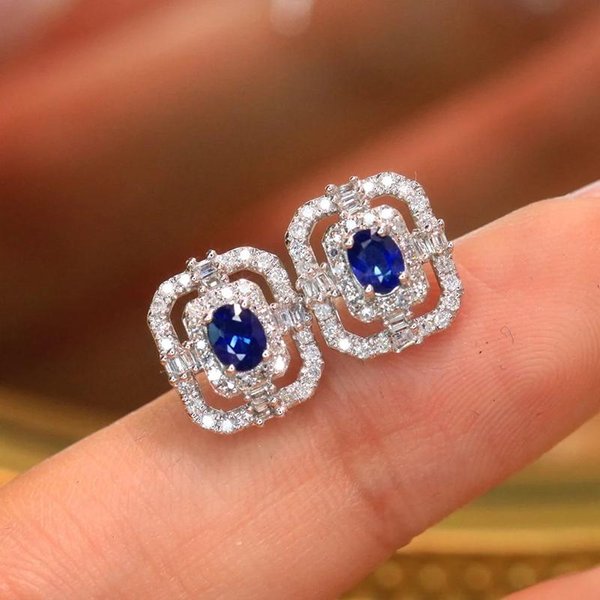 Pendientes De BotóN Huitan Chic Con Circonita CúBica Azul Para Mujer Moda GeoméTricos Pendientes De Piercing Uso Diario Temperamento JoyeríA Para Dama-image