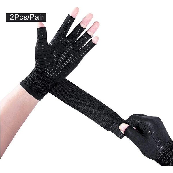 1 Par De Guantes De CompresióN De Cobre Para Artritis Sin Dedos Soporte Para Mano Y MuñEca Para TúNel Carpiano Artritis Tendinitis Alivio S/M Black-image