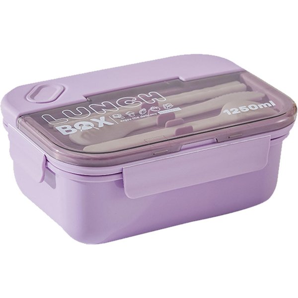 Fiambrera De 3 Compartimentos 1250Ml Morada Antifugas PS PP Silicona Apta Para Microondas Fiambrera Bento Para-image