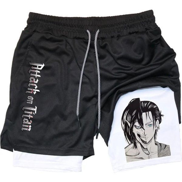 Szorty Dresowe MęSkie Spodenki Sportowe Anime Attack On Titan Print Spodenki Gimnastyczne Letnie Sportowe Fitness Treningowe KróTkie Spodnie Do Joggingu Xxxl Black-image