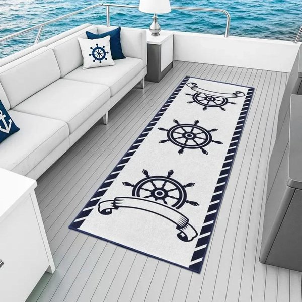 Dywan Nauticalny Z Kotwicą I Kompasem, AntypośLizgowy Do Salonu, Sypialni, Wystroju Domu 40X120Cm 16X47Inch-image