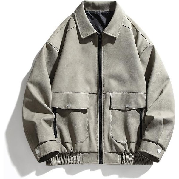 Abrigo Para Hombre Primavera Y OtoñO Retro Americano Nuevo De Alta Gama Holgado Chaqueta De OtoñO Para Hombre XL Gray-image