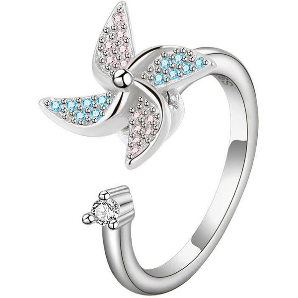 Molino De Viento Flor De Cristal Anillo Giratorio Para Alivio De La Ansiedad Giratorio Ajustable Anillo De Dedo AntiestréS Spinner De Metal Fidget Resizable-image