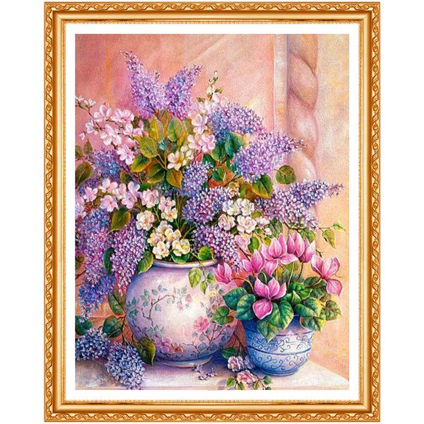 Diy Fioletowe Kwiaty 5D Diamentowe Malowanie Zestawy Do Szycia Haft Diamentowy PełNy WystróJ Ze Strasu 20X30CM-image