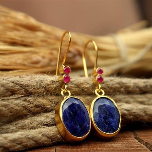Pendientes ÉTnicos Redondos De ZircóN Azul Para Mujer Vintage Color Oro Piedra Roja Metal GeometríA Pendientes Colgantes JoyeríA Brown-image