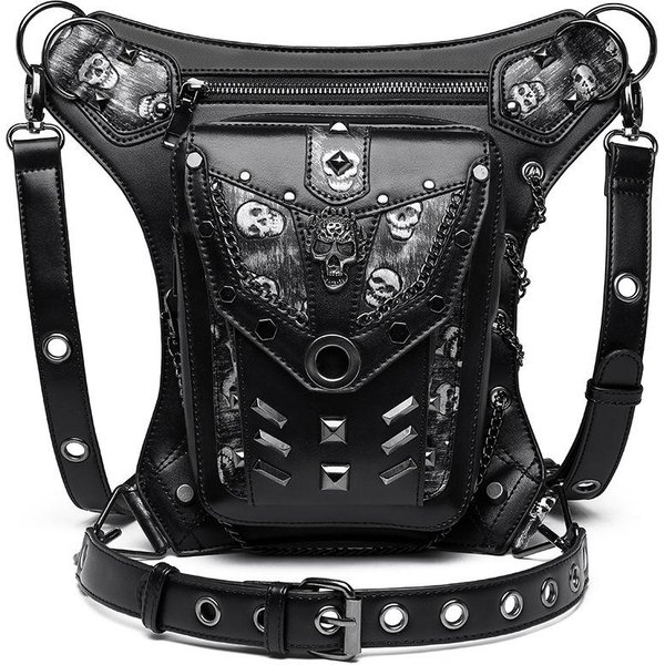Bolso De Cadena Punk Europeo Y Americano, Con Calavera De Motocicleta, Para Mujer, Bandolera De Un Solo Hombro, RiñOnera Para Hombre Gray-image