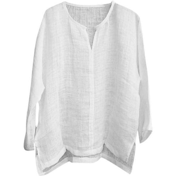 Nueva Camisa Holgada De Manga Larga De Verano Y Primavera Para Hombre, Camisa Informal De Manga Larga De Color SóLido, Camisetas Con Cuello En V, Talla S-5XL EU M Blanco-image