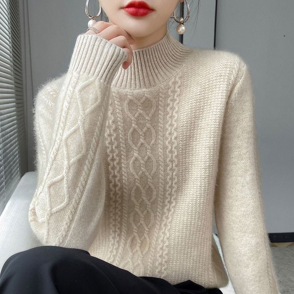 SuéTer De Cuello Medio Alto, Parte Superior Interior Gruesa De Invierno Para Mujer, SuéTer De Punto De Talla Grande 2XL-image