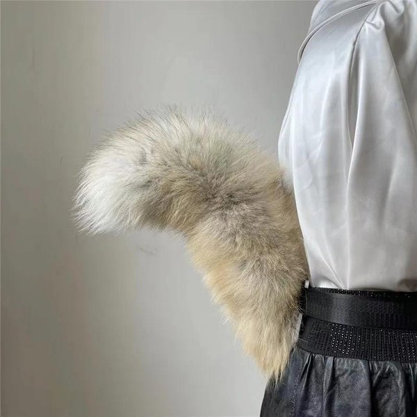 Nowy Lis Futrzany Ogon Talia Pluszowe ZwierzęTa Lis Ogonek Rekwizyty Cosplay Regulowany Pasek Akcesoria Anime Sztuczny Futrzany Ogon Kostium One Size White-image