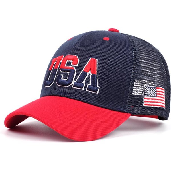 Modna Nowa Siatkowa Czapka USA Boczna Flaga AmerykańSka Uliczny Rowerowy Skateboarding Czapka Street Dance Hip Hop Czapka Daszek Czapka Baseballowa-image