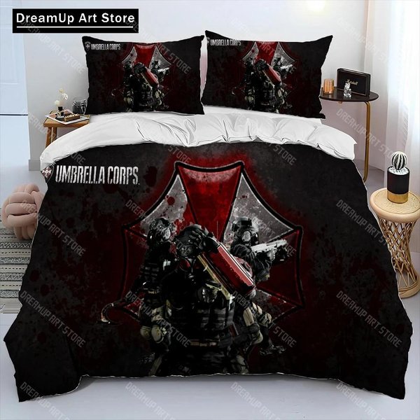 Juego De Cama Con EdredóN Y Funda De EdredóN Para Jugador De Juegos Resident Evil 3D, Juego De Cama Con Funda De EdredóN Y Funda De Almohada, Juego De Cama TamañO King Y Queen Para NiñOs AU Single 140X210Cm-image