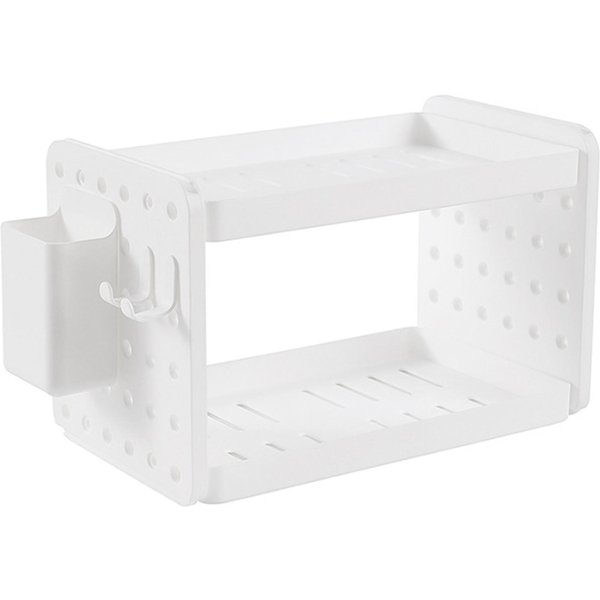 Estante De Almacenamiento De Escritorio De Doble Capa, Estante De Maquillaje De PláStico, Organizador De PapeleríA De Oficina Plegable White-image