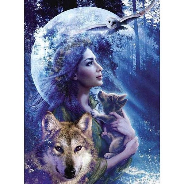 5D DIY Diament Malarstwo Wilk Cross Stitch RobóTki Mozaika Obraz WystróJ Prezent PełNy Diament Haft ZwierzęTa 20X30CM Gray-image