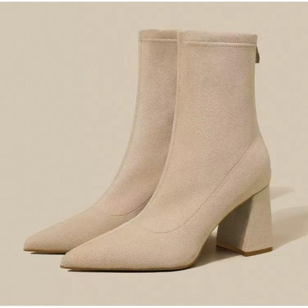 Jesień Zima Dzianinowe Elastyczne Skarpety Buty Damskie Niskie Obcasy KróTkie Buty Szpiczasty Nosek Damskie Botki Kostki Rozmiar 42 39-image