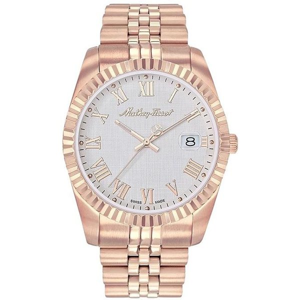 Reloj Para Hombre Mathey-Tissot Mathy III Acero Inoxidable Tono Oro Rosa Romano Esfera Blanca Cuarzo H810PRA Blanco-image