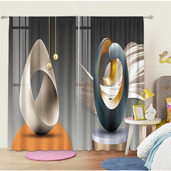 2 Piezas Abstracto 3D GeoméTrico ImpresióN ArtíStica Cortina Bolsillo Para Barra Montaje Cortinas Impresas Digitalmente Para Sala De Estar Dormitorio Estudio Comedor 2X50W130H(Cm)&Hook-image