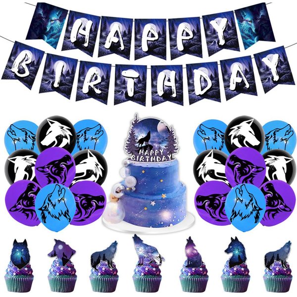 44 Piezas De Decoraciones Para Fiesta De CumpleañOs De Lobo Que Incluyen Pancarta Y Globo Para DecoracióN De Tartas.-image
