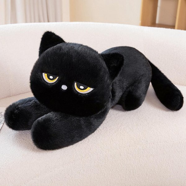 Urocza Czarna Kotka Pluszowa Zabawka Z OkrąGłYmi Oczami LeżąCa Poduszka Czarny Kot Dzieci Gra Fani Halloween BożE Narodzenie Urodziny Prezenty WystróJ Domu 22Cm Black-image