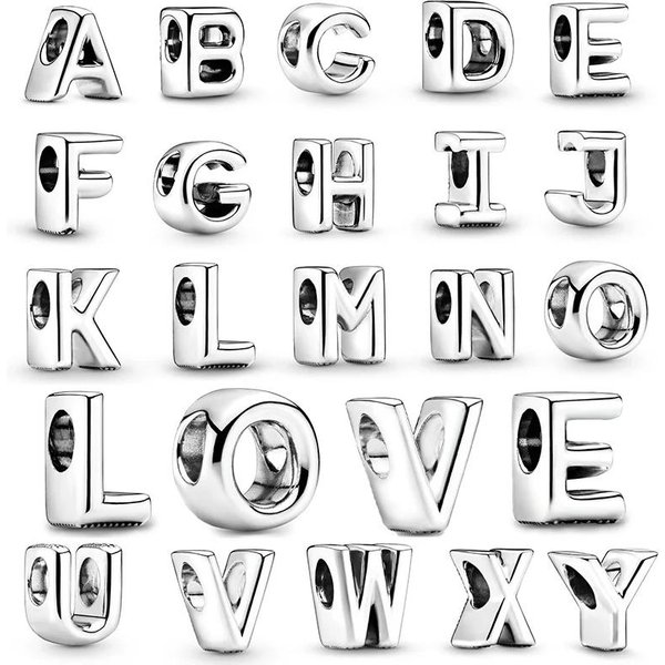 Elegante Dorado 26 Letras A-Z Alfabeto Cuentas Charms De Cobre Para Mujeres Collares Pulseras Brazaletes Accesorios JoyeríA Para Hacer Tú Mismo H Gray-image