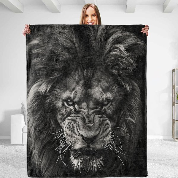 Mocny Koc Lwa - MięKki Pluszowy Flanel, Wygodny I Lekki Na Wszystkie Pory Roku, CiepłY I Puszysty, Koc Rzucany Przeciw Mechaceniu Na Kanapę 70X100Cm Black-image