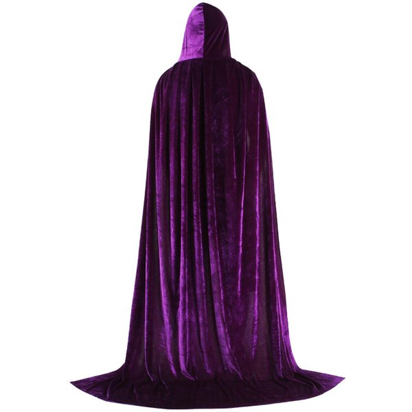 DorośLi Dzieci Halloween Aksamitny PłAszcz Peleryna Z Kapturem ŚRedniowieczny Kostium WiedźMa Wicca Wampir Halloween Kostium Cosplay Peleryna 70Cm Fioletowy-image