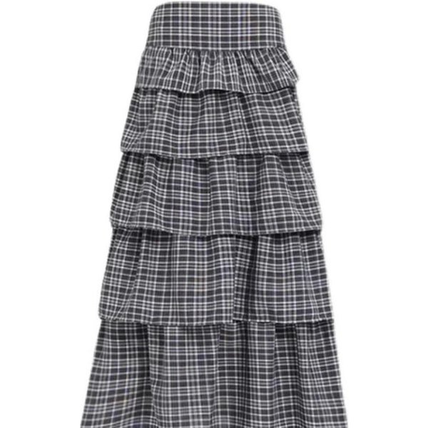 Czarna SpóDnica W Kratę Dla Kobiet Na Wiosnę I Jesień Nowa SpóDnica A-Line Slim Z Wysokim Stanem SpóDnica Midi Puszysta SpóDnica XL Gray-image