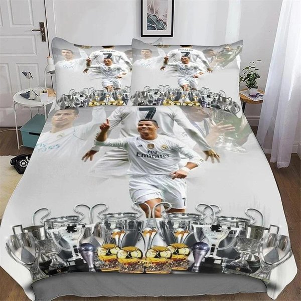Juego De Cama Cristiano Ronaldo-O Juego De EdredóN Cama Individual, Doble, TamañO King Juego De Cama Funda De EdredóN Funda De Almohada Para Dormitorio De Adultos Y NiñOs US Twin172X218Cm-image