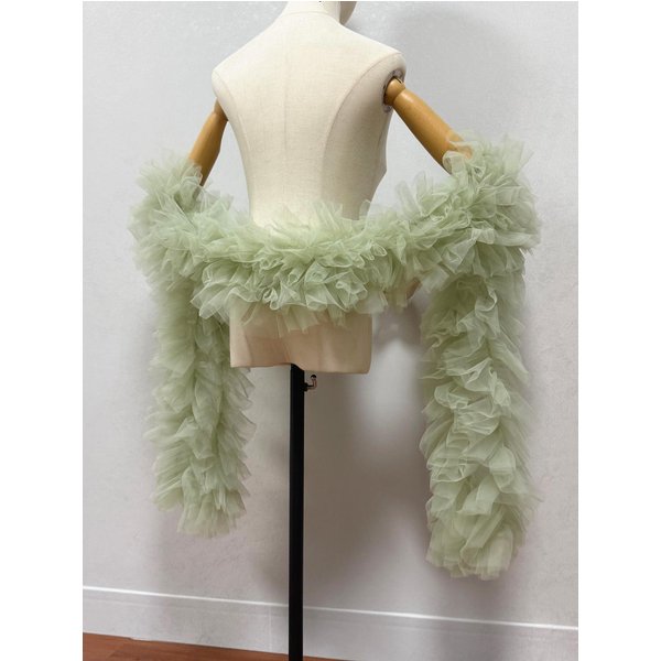 Capa De Tule Con Volantes Desmontable – Chal Nupcial Hombros Descubiertos Para Boda, Vestido De Noche Y SesióN De Fotos L Verde Lima-image