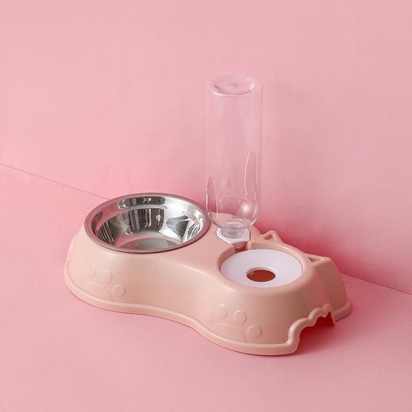 Cuenco Para Gato, Alimentador AutomáTico, Dispensador De Agua, Cuenco De Comida Para Perros Y Gatos Con Soporte Elevado Para Beber, Cuencos De Doble Plato Para Gatos, Perros Y Mascotas Color Rosa-image